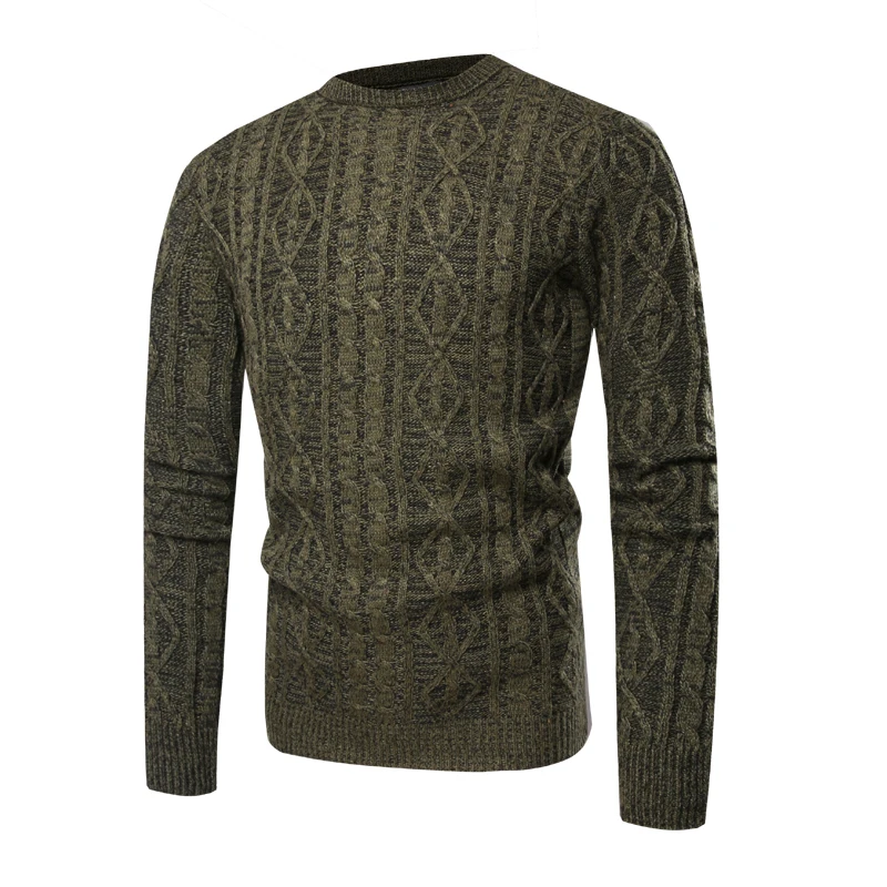 Army Green Knitted Jacquard Sweater Men 2018 Autumn Winter Mens