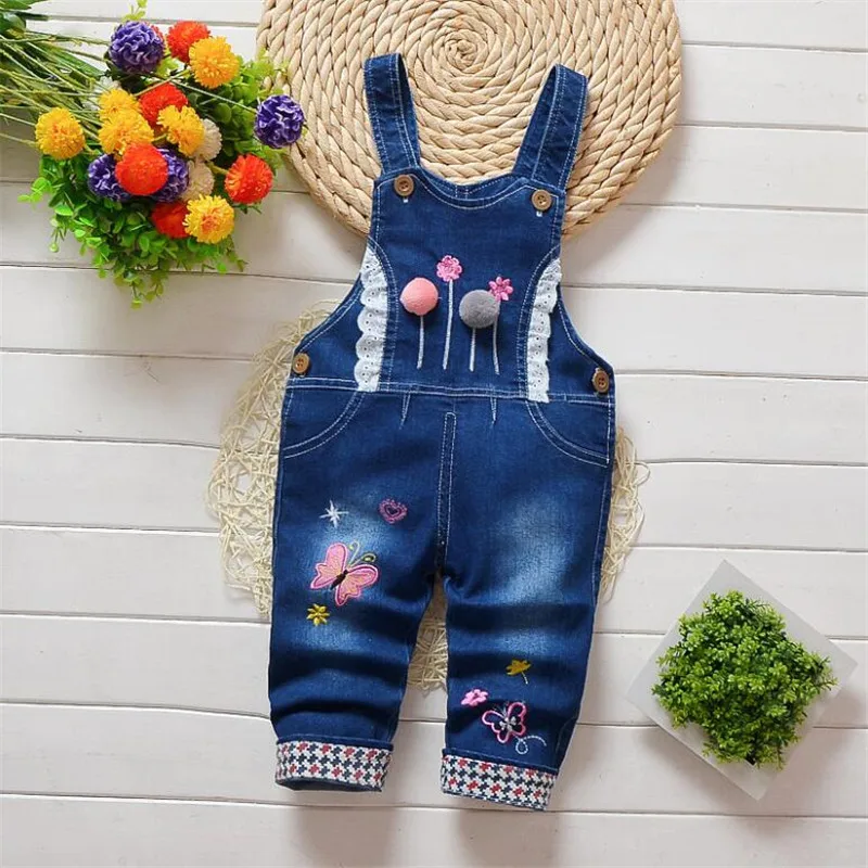 

BibiCola 2018 spring autumn new girls pants children jeans casual bib pants children kids fashion jumpsuit jeans clothing