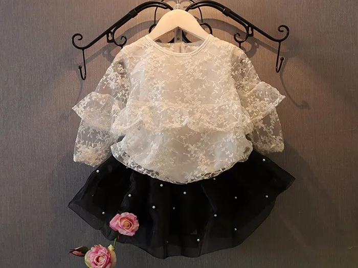 Корейская детская одежда красивая блуза принцессы с кружевами для девочек модный белый кружевной топ с длинными рукавами вышивкой и вырезом для девочек в возрасте от 2 до 8 лет