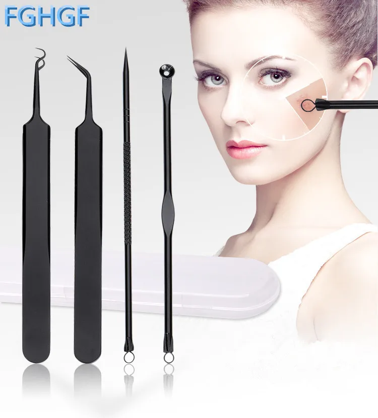 3pcs Blackhead Removal Pimple Extraction Remover Kit with Leather Black
