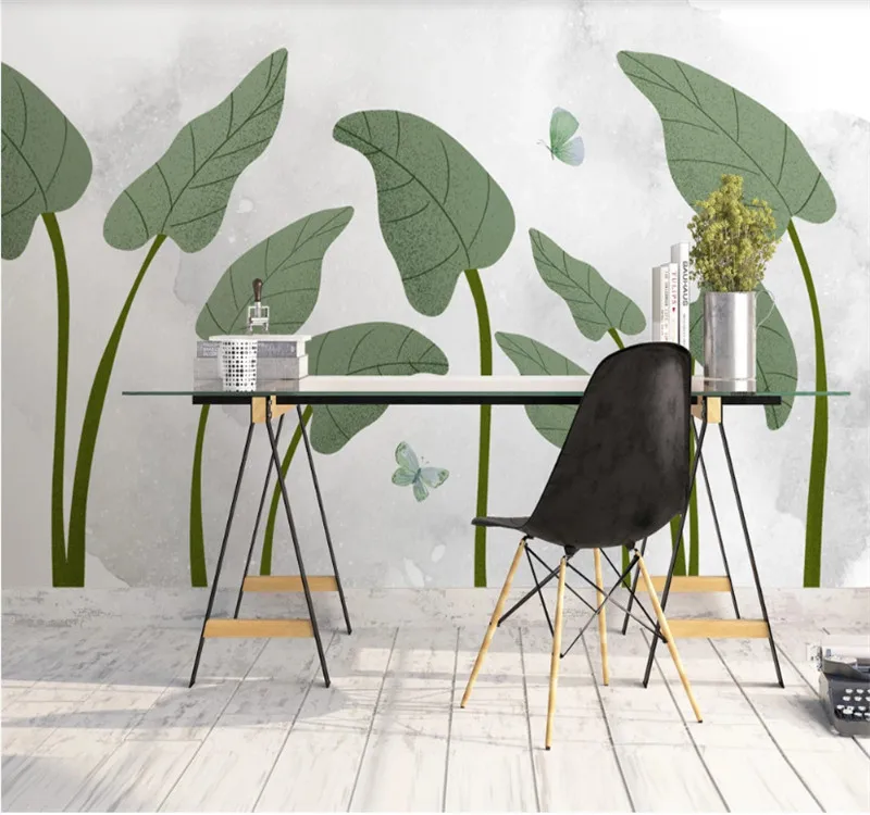Custom 3d wallpaper Hand painted tropical plants fresh Nordic living room bedroom wall - high-grade waterproof material Custom 3d wallpaper Hand painted tropical plants fresh Nordic living room bedroom wall - high-grade waterproof material
