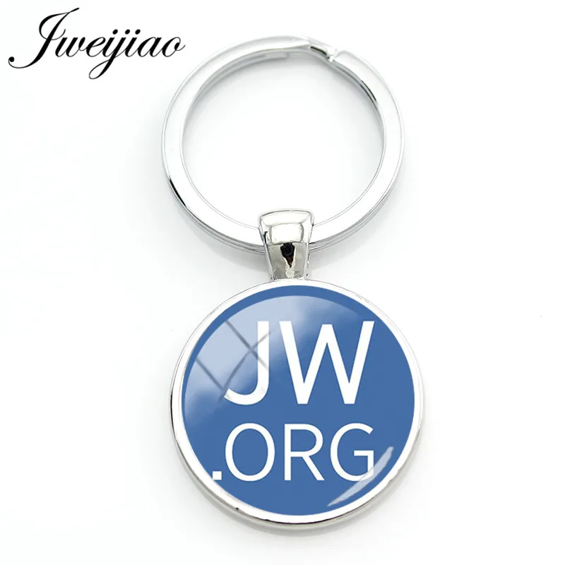 

JWEIJIAO New Arrival JW.ORG Charm Key Chain Jehovah's Witnesses Pendant Key Ring Glass Cabochon Letter Design Custom QF69