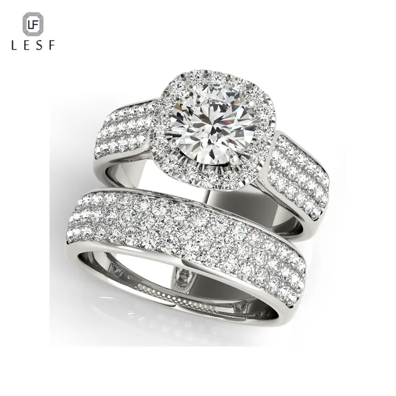 

LESF Luxurious Party Accessories Cubic Zirconia Ring Bridal Sets 925 Sterling Silver Rings For Women New 2018