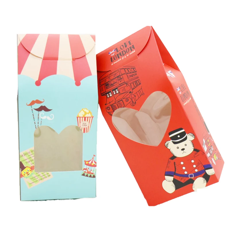 10 шт. цирк Лондон тема конфеты коробка с окном дети день рождения поставки ручной работы бисквиты пакет мешок Дети подарочная упаковка коробка