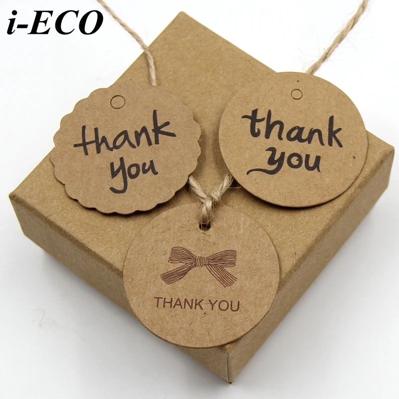 100PCS Thank You Kraft Paper Hang Tag With Jute Rope For Wedding Party Accessories Christmas DIY Gift /Cake /Candy Decoration | Дом и сад