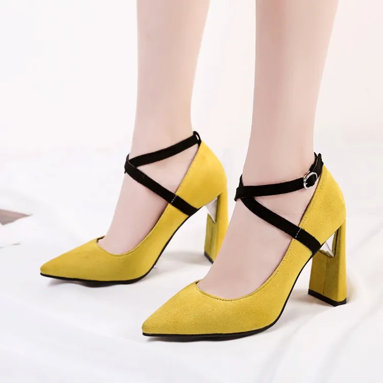 Big Size 11 12 13 14 15 ladies high heels women shoes woman pumps Suede pointed thick heel buckle with shallow opening