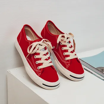 

2020 Spring Flats Ladies Canvas Shoes Women Flats Breathable Women Casual Shoes Fashion Cloth Women Shoes Black White Red A830