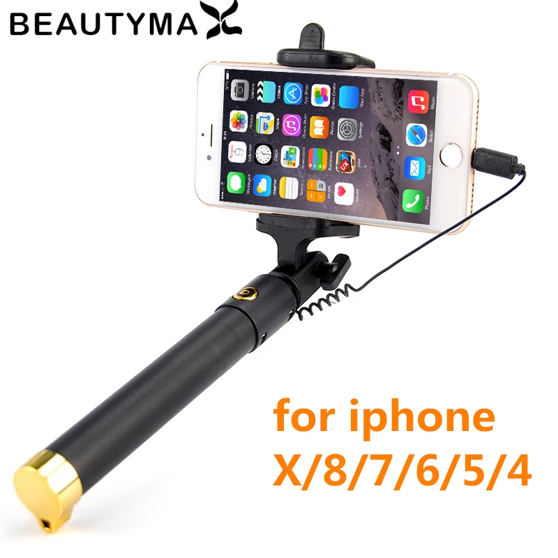 Selfie Stick For iPhone Xs XR XS MAX Wired Selfie Monopod for iphone X 8 7 6 6s plus 5 5s 4s Selfie Tripod Selfie-timer Monopod