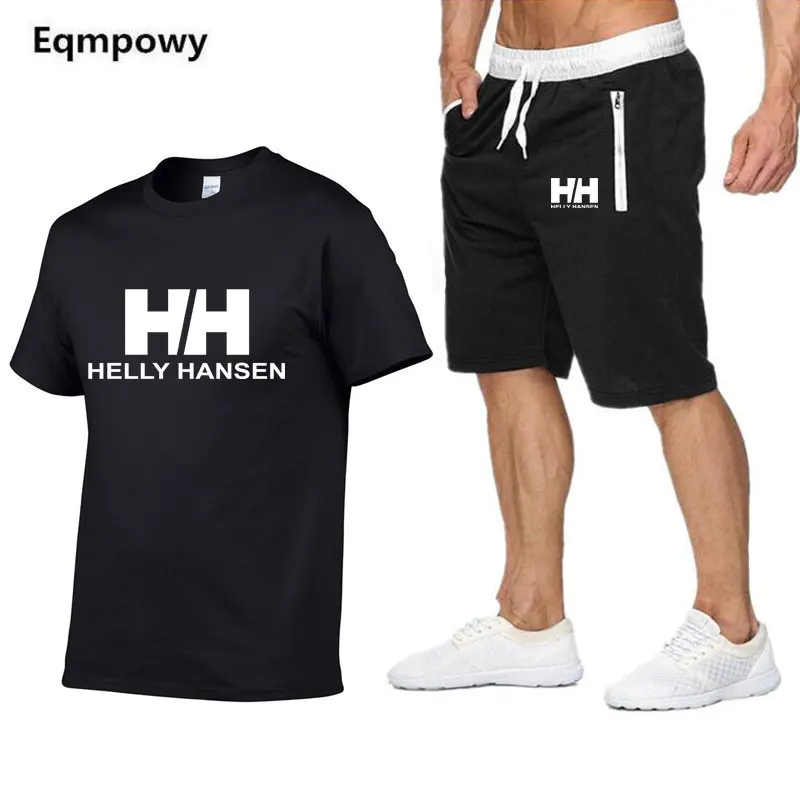 

Newest O-neck short sleeves t-shirt men suit 2 piece Fashion Helly Hansen Print Cotton funny t shirt men tops tees casual tshirt