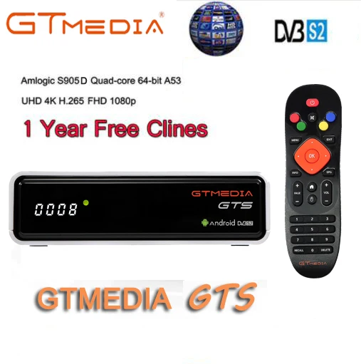 

GTmedia GTS Android 6.0 4K TV BOX Combo DVB-S2 Satellite Receiver 2GB RAM 8GB ROM Built in WIFI Amlogic S905D IPTV Smart TV Box