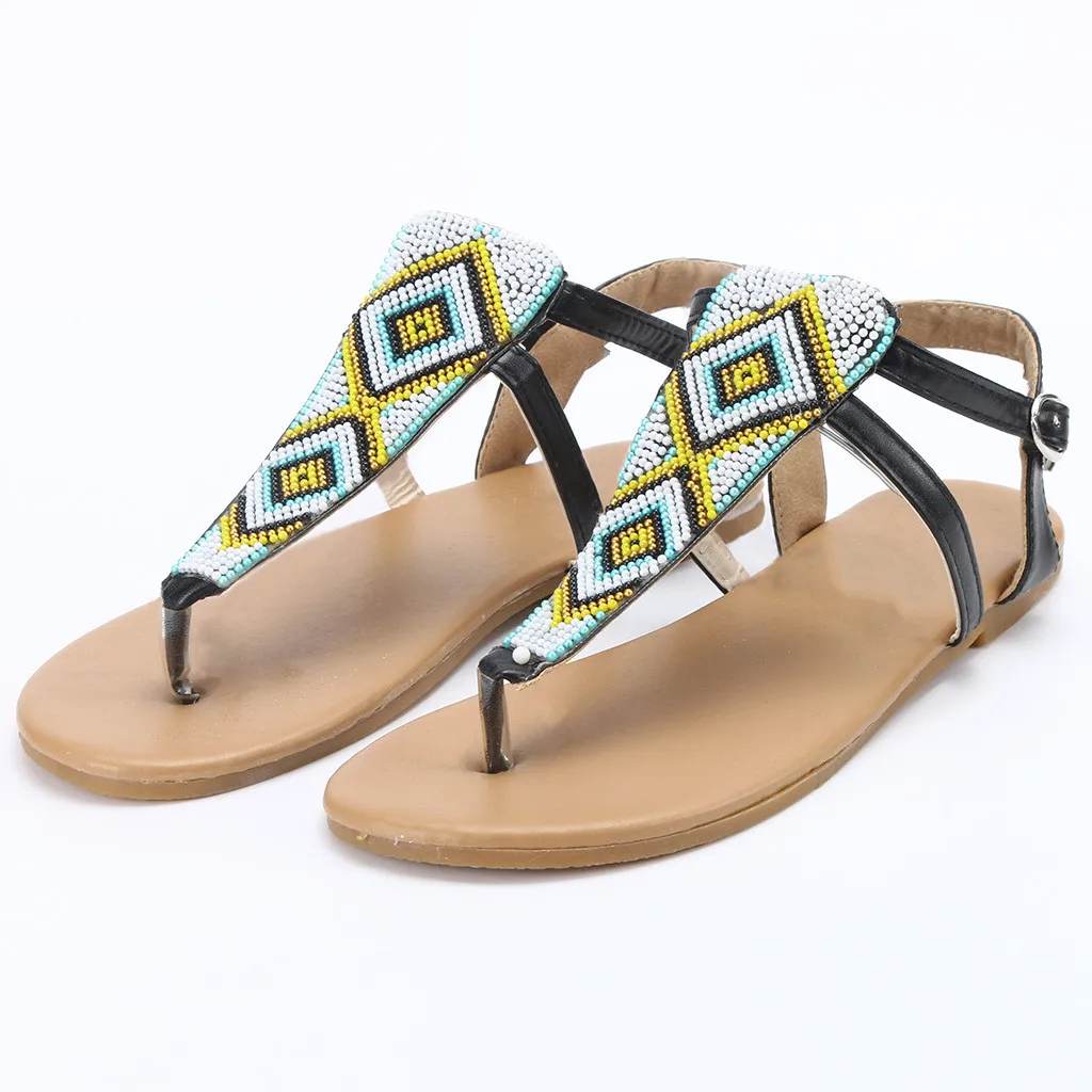 

Ladies Buckle Roman Wind Beaded Casual Shoes Woman Flip Flops Ladies Flat Sandals Hot Sale Cool Shoes Sandalia Feminina 30