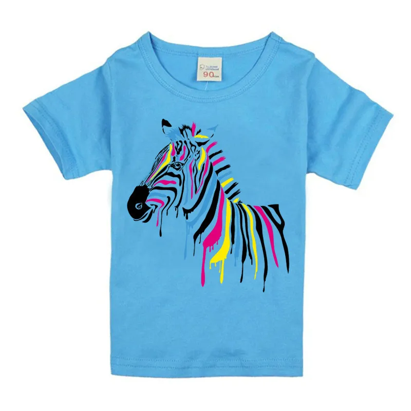 

Kid's Zebra Cartoon T-Shirts Boys/Girls Funny Tops T shirt Children Cool Blue White Pink Baby Casual Clothes
