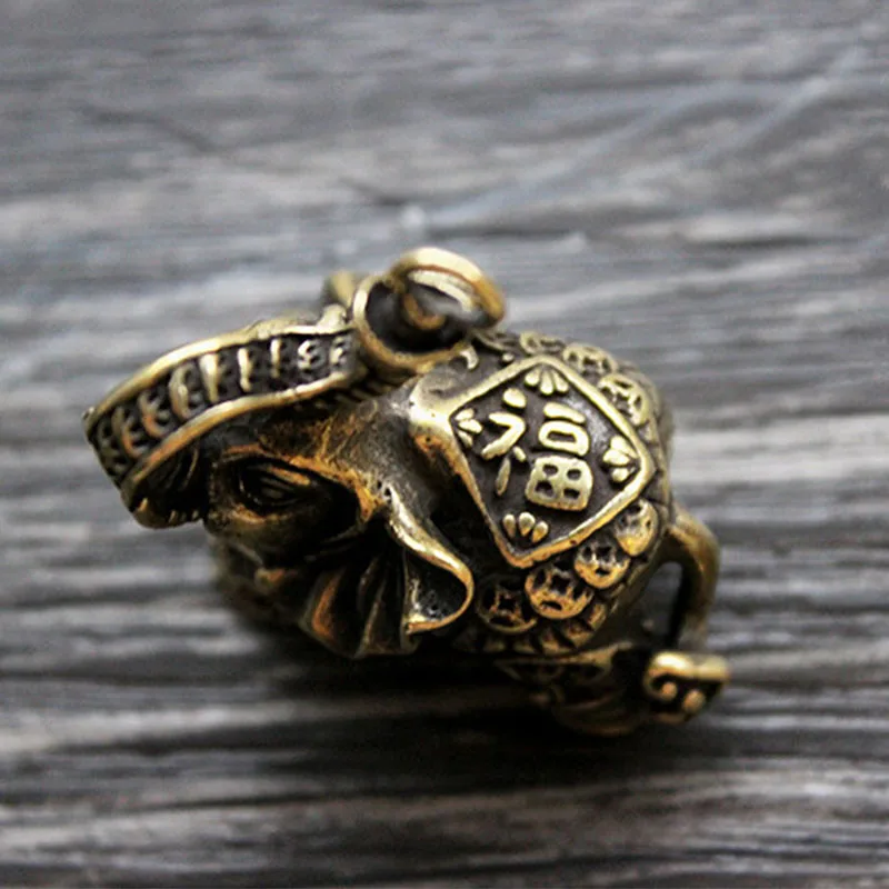 Acessórios de Equipamentos Bronze Dinheiro Sorte Elefante Auspicioso Ornamentos Anel Chave Animal Pingente Chaveiro Ferramentas Multi Edc Anel Chave 9 Ferram. atividade ar livre