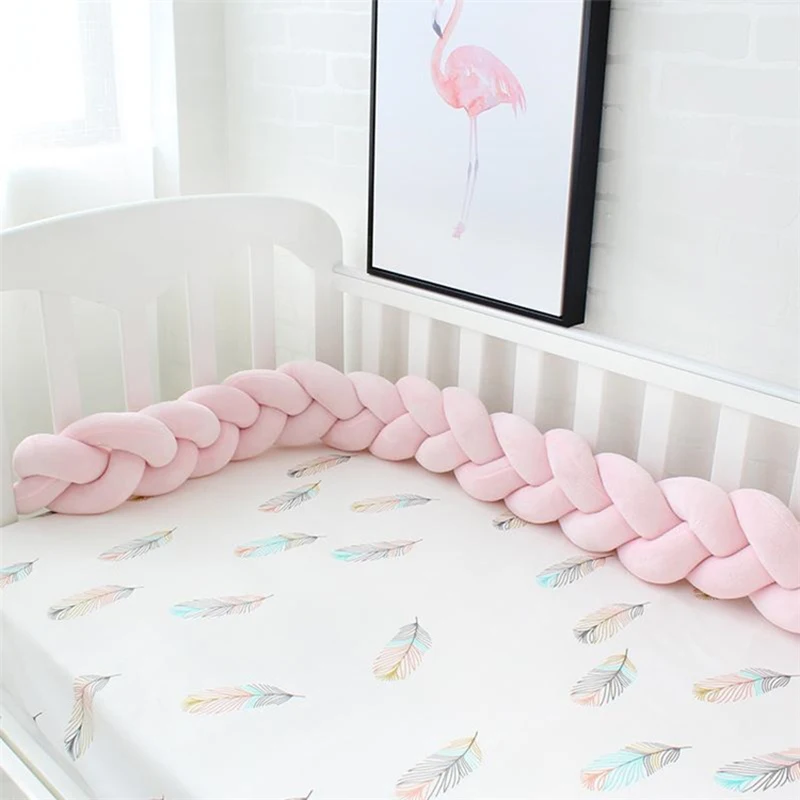 Long knotted braid pillow new nordic style woven long knot ball baby bed bumper newborns crib room decorative pillows kids stuff