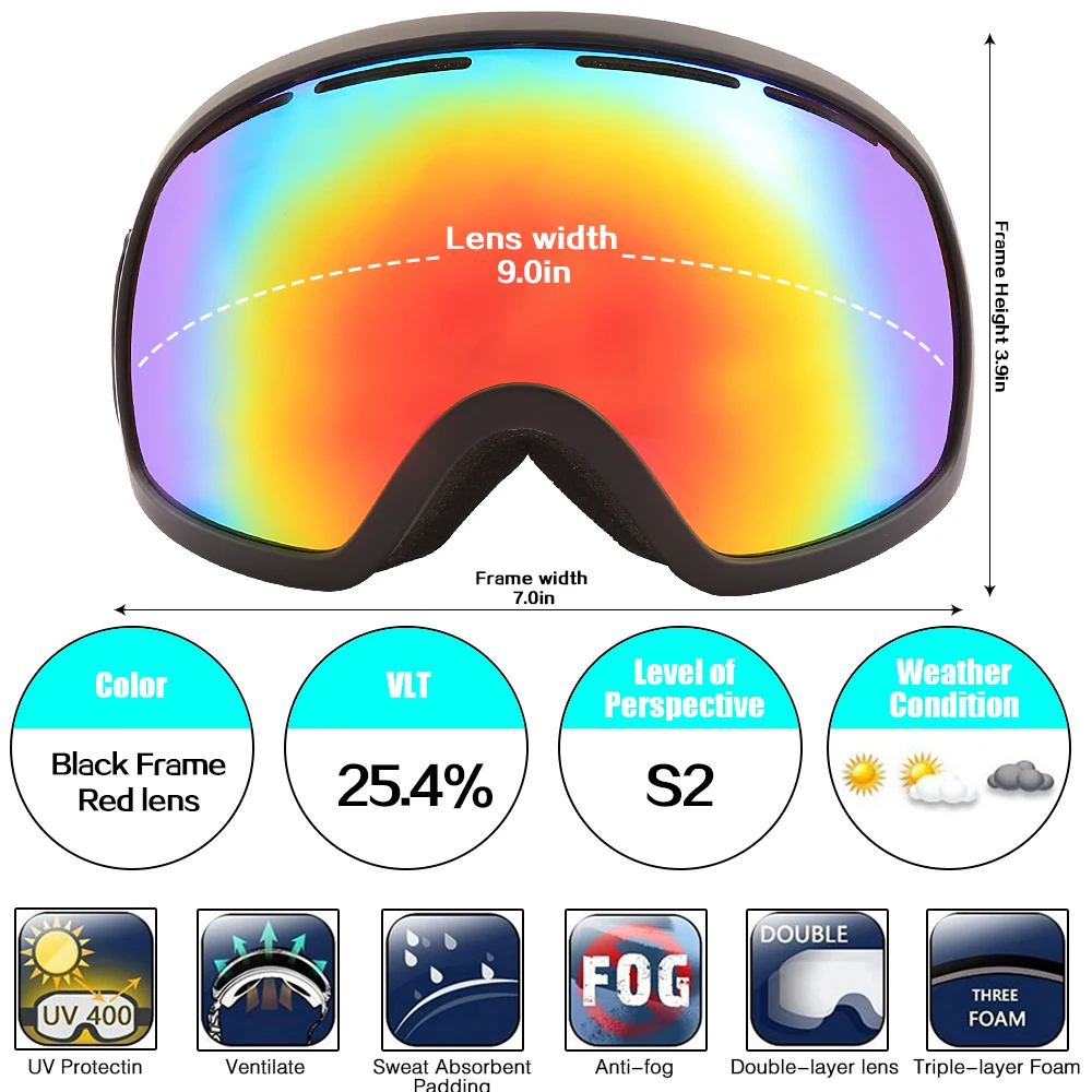 Лучшие большие сферические катание на сноуборде лыжные очки двойные линзы поляризованные зимние спортивные очки