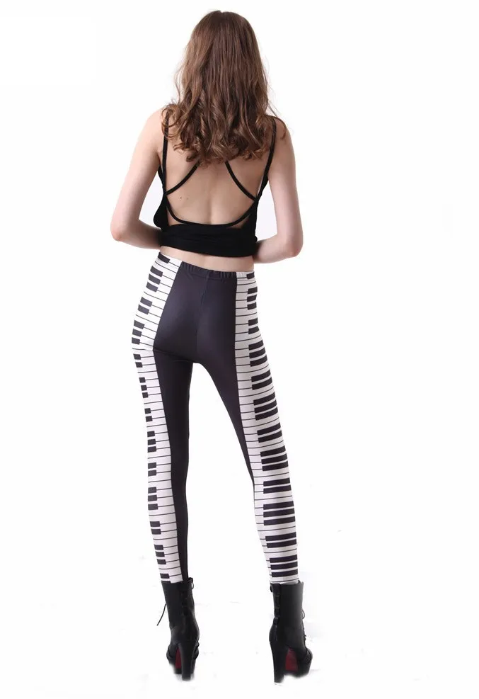 Горячие сексуальные! Черно-белые леггинсы с рисунком пианино, женские штаны с геометрическим рисунком