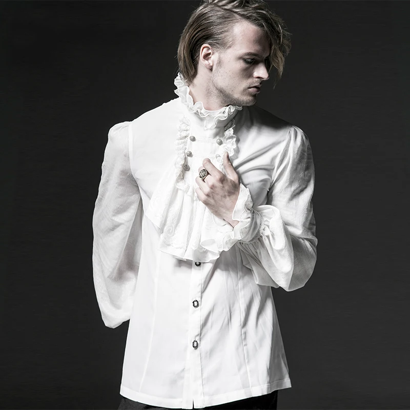 Мужская шифоновая рубашка в стиле панк кружевная тисненная стимпанк со стоячим