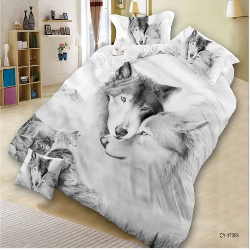 Животное фотографический принт одеяло пододеяльник краткое одеяло 3 шт постельные принадлежности Набор наволочек волк кошка собака - Цвет: Wolf