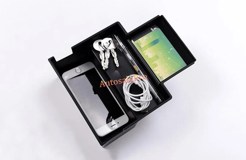 Black Interior Console Centre Armrest Storage Box Phone Holder 1pcs For