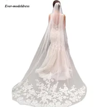 Когда-либо-modeldress 3 м один Слои верхний край декорирован кружевом Catherdal Свадебная Фата с расческой свадебные аппликации Длинная фата невесты Дешевые Свадебные аксессуары