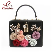 Роскошный модный цветок жемчуг замок Пряжка коробка из искусственной кожи Форма дамская сумка Вечерние Сумка-мешок, сумка через плечо