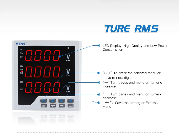 REHE RH-3AV33 с бесплатным образцом цифровой панели размер 96*96 мм трехфазный светодиодный вольтметр переменного тока