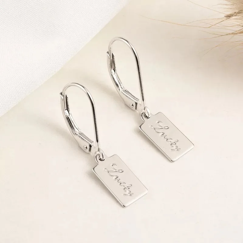 

S925 sterling silver earrings fashion letter square pendant ear bone ear buckle wild personality trend female girl ear jewelry