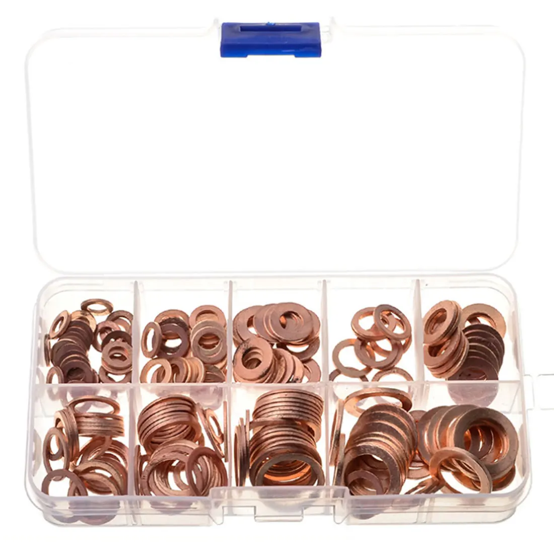 

For Hardware Accessories 200PCS/Pack Assorted Copper Washer Gasket Sealing Ring Sump Plug Kit M5-M14 with Box