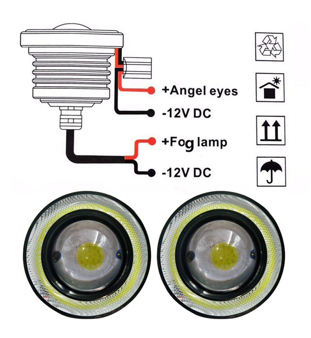 FLYCAR 2 шт. водонепроницаемый проектор светодиодный противотуманный светильник Halo ангельские глазки 64 мм 76 мм 89 мм дневной ходовой светильник DRL 12 В противотуманная фара для BMW