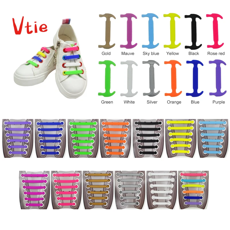 12Pc/Set Children Athletic Running No Tie Shoe Lace Elastic Silicone Shoelaces All Sneakers Fit Strap Shoeslace