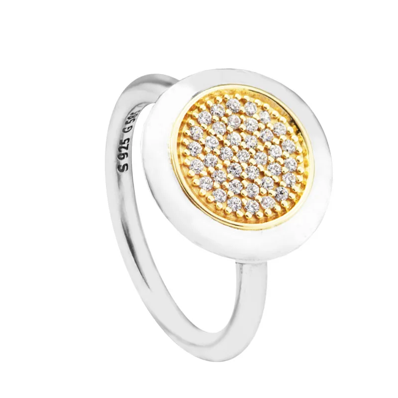 

Signature Ring 14K Real Gold 100% 925 Sterling Silver Jewelry Two Tone Rings for Women anillos mujer bijoux femme PFR127K