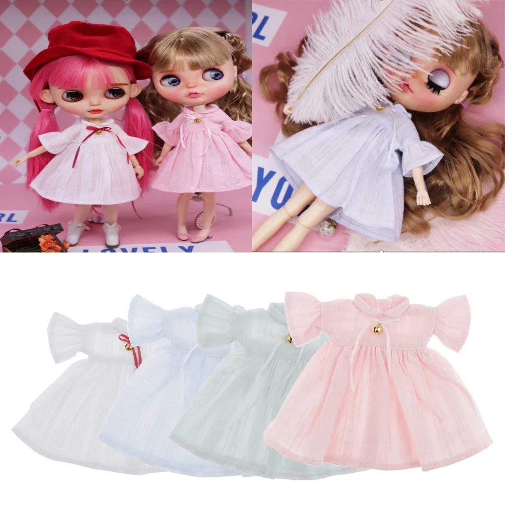 Fashion Girl Doll Clothes fit for 1/6 Pullip 12inch Dolls, Round Collar Dress with Bowknot, Candy Color