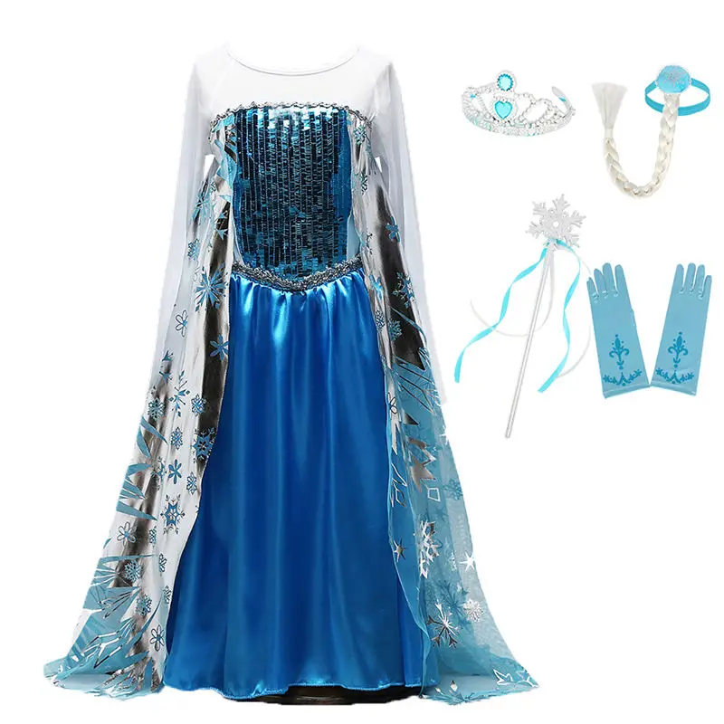 DAYLEBABY/весеннее платье принцессы Анны и Эльзы для девочек; Детский карнавальный костюм Снежной королевы с повязкой на голову; вечерние платья; Fantasia vestido infantis - Цвет: Elsa B Sets