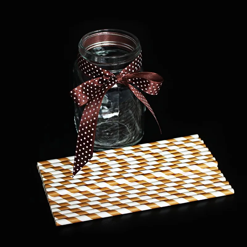 Упаковка из 25 шт коричневые бумажные трубочки в полоску Свадебные соломки для дней рождения вечерние соломы коричневые и белые питьевой соломинки