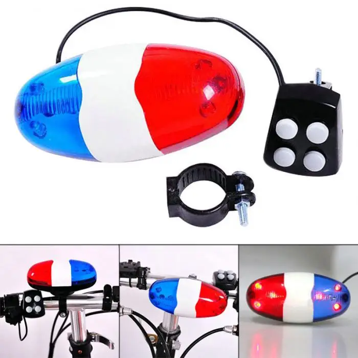 Cheap Newly Bicycle 6 Flashing LED 4 Sounds Police Siren Trumpet Horn Bell Bike Rear Light 0