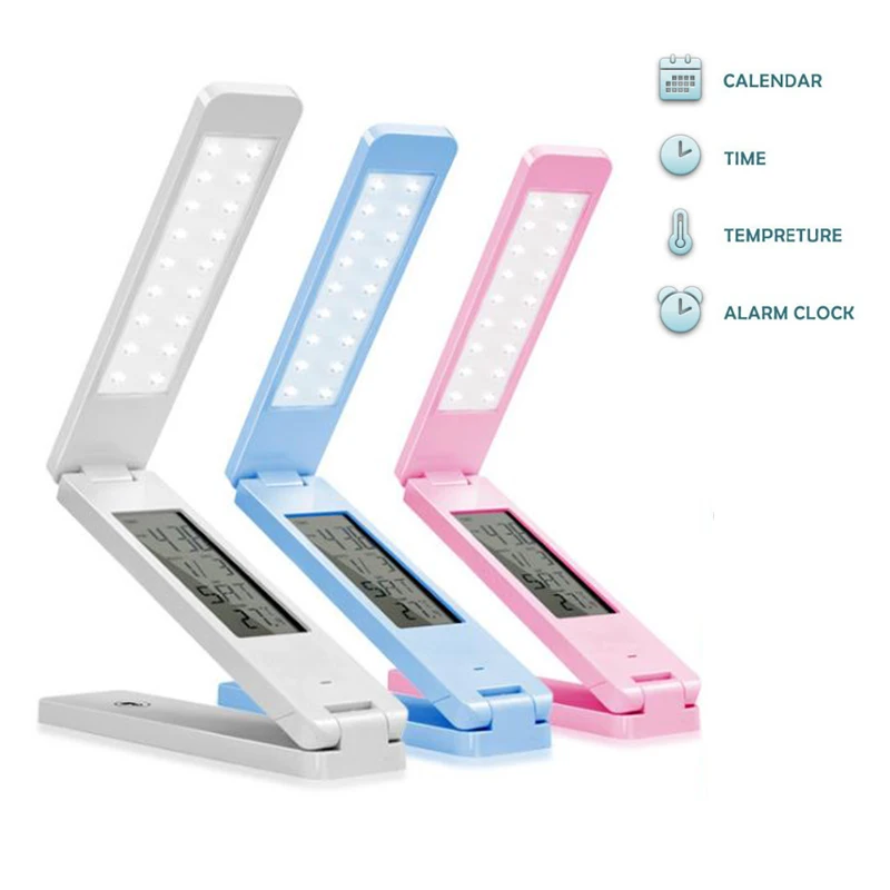 

18 LED Super Brightness Desk Lamp 6000LUX Foldable Eye Caring Reading Light Alarm Clock Calendar Temperature Display