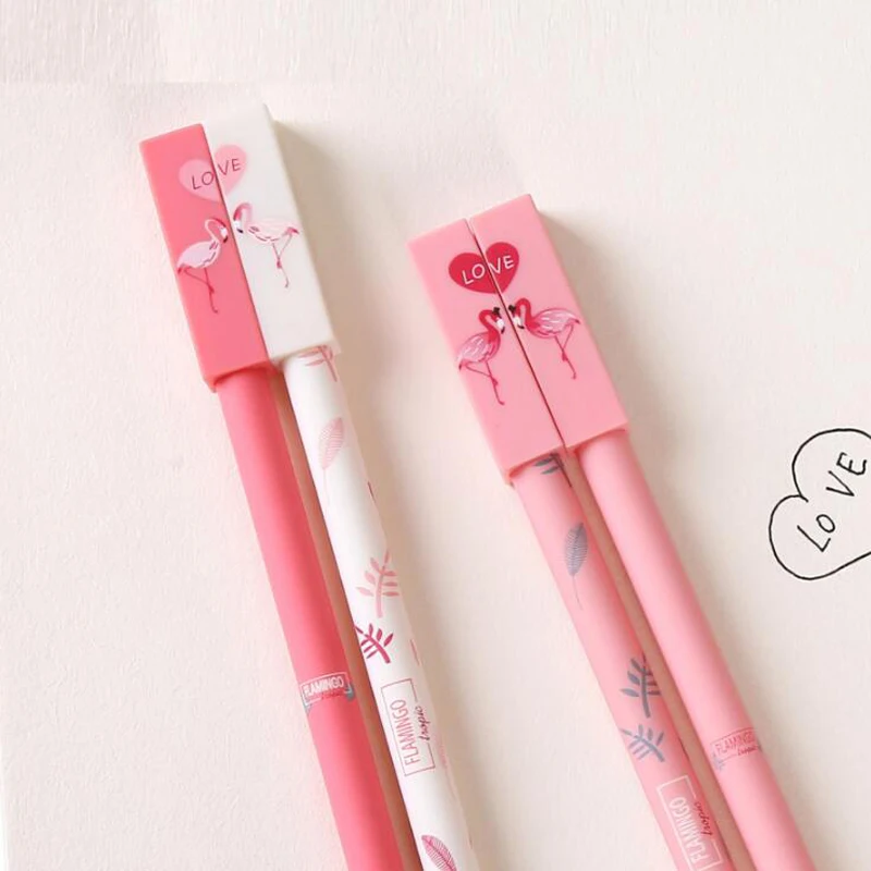 2pcs Lover Couple Flamingo Pens Gel Pens Kawaii Friendly Ink Pens Kid Gifts Cute