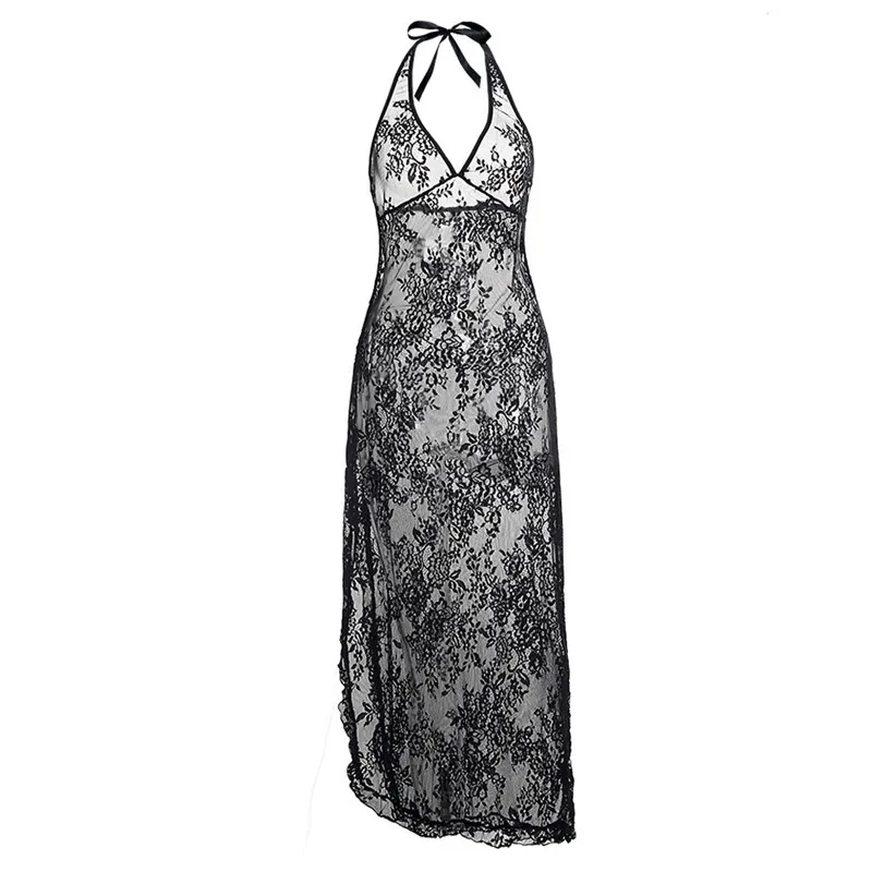 

Black Red Lace Flower Long Gown Dress Plus Size S M L XL XXL 3XL 4XL 5XL 6XL Women Sexy Lingerie Transparent Sleepwear Robe
