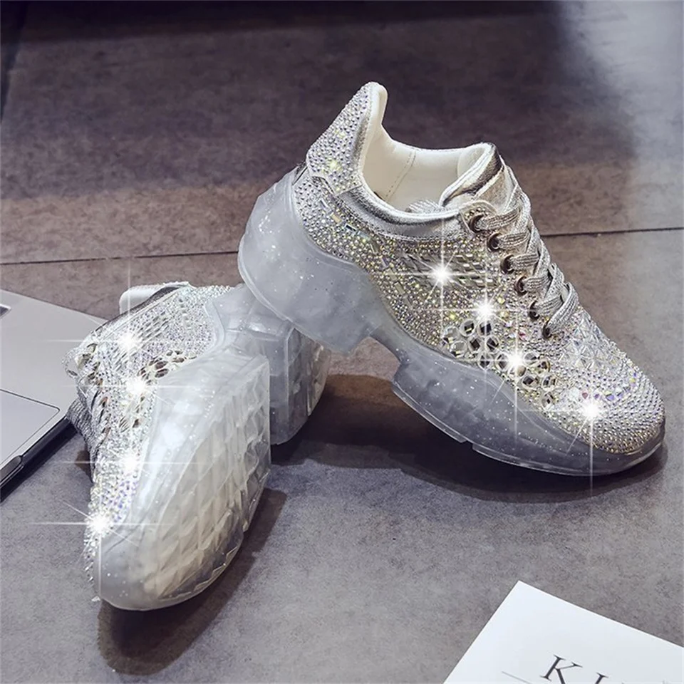 

2019 Spring summer new women's shoes shiny rhinestone jelly bottom flat strap casual sports comfortable women's shoes