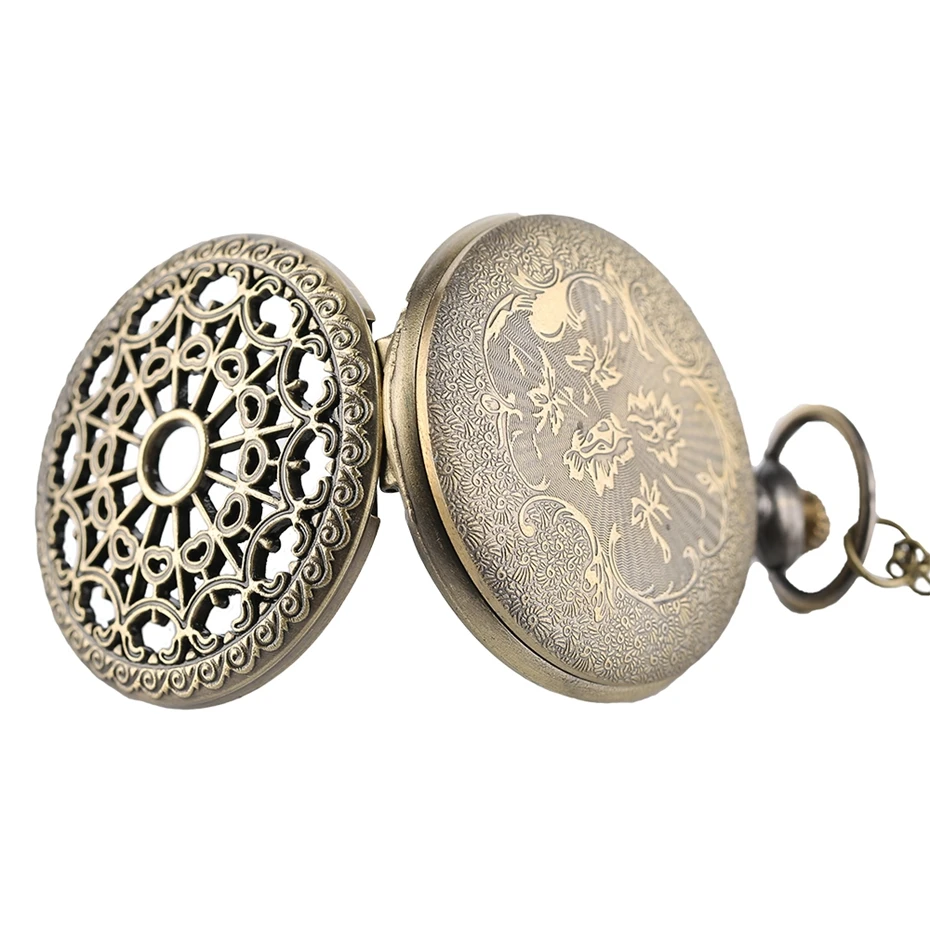 Bronze Antique Vintage Spider Web Hollow Pendant Necklace Quartz Pocket Watch Men Women Unique Sweater Necklace Steampunk Watch 2017 (5)