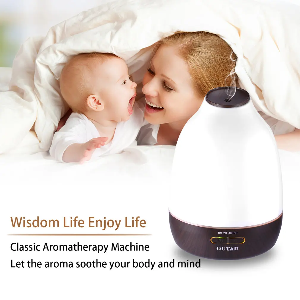 

OUTAD 500ml Cool Mist Humidifier with 4 Timing Sets 7 Color LED Lights Oil Diffuser Ultrosonic Aromatherapy family essentials