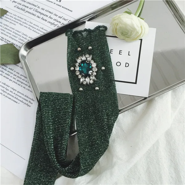 Европейский стиль, блестящие носки с блестками и драгоценными камнями, женские кружевные прозрачные носки ручной работы, шелковая кучка, Meias Calcetines Sox - Цвет: atrovirens
