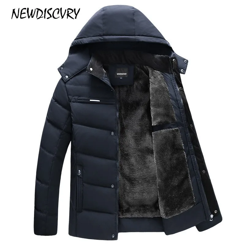 

NEWDISCVRY Men's Hooded Parka Winter Man Jacket Waterproof 2018 Thick Fleece Warm Men Coat Casual Overcoat Male Clothes Outwear