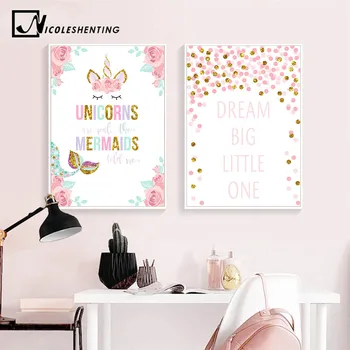 

Unicorn Flower Canvas Poster Wall Art Nursery Quotes Print Painting Nordic Kids Decoration Picture Baby Girl Bedroom Decor