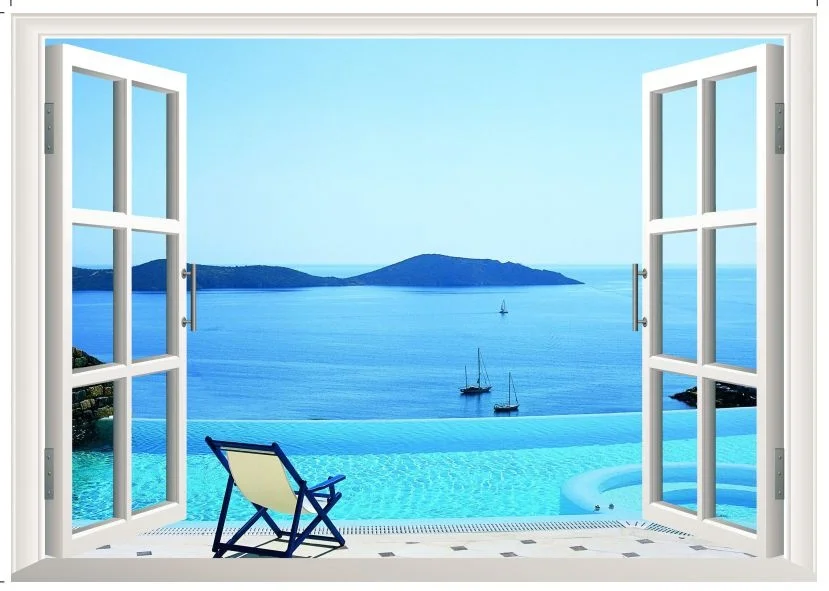 3D Blue Sea Scenery Hoom Room Decor Entfernbare Wandaufkleber Decals