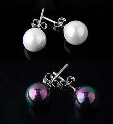 

Free shipping NEW 10MM SOUTHSEA BLACK COLOR SHELL PEARL STERLING SILVER EARRING SILVER STUD