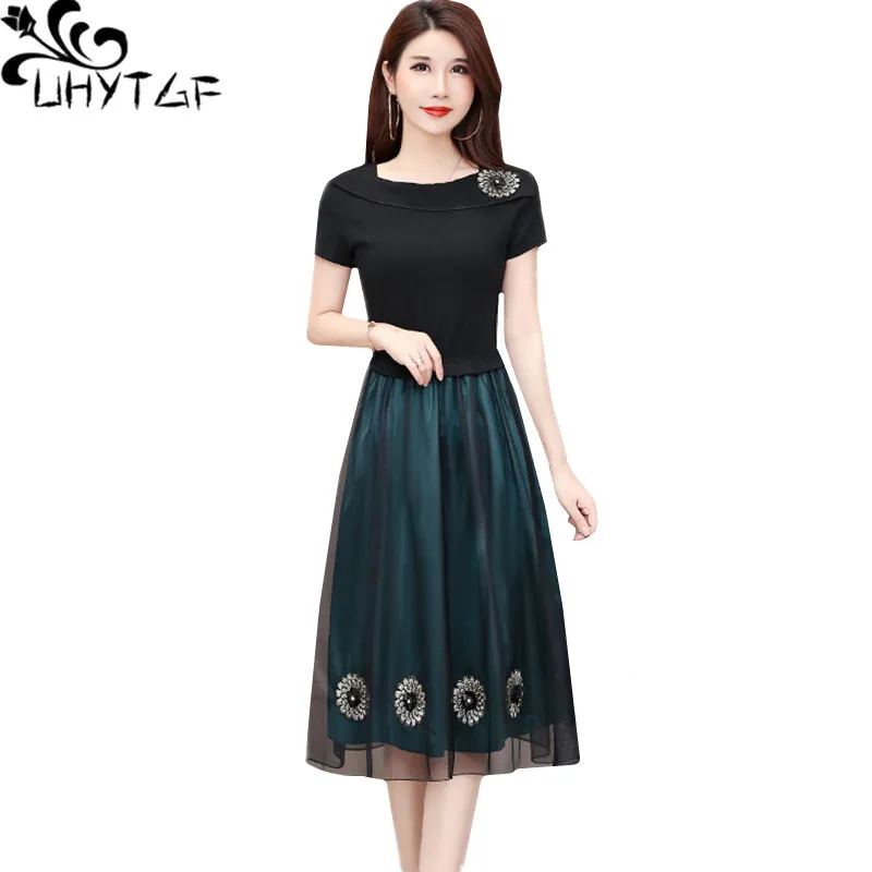 UHYTGF Vestido 4XL Плюс размер платья Женская мода Марлевое летнее платье с коротким