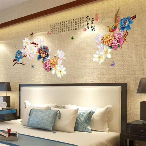 1pcs flower peony vinyl oriental wall art stickers / wall decals
