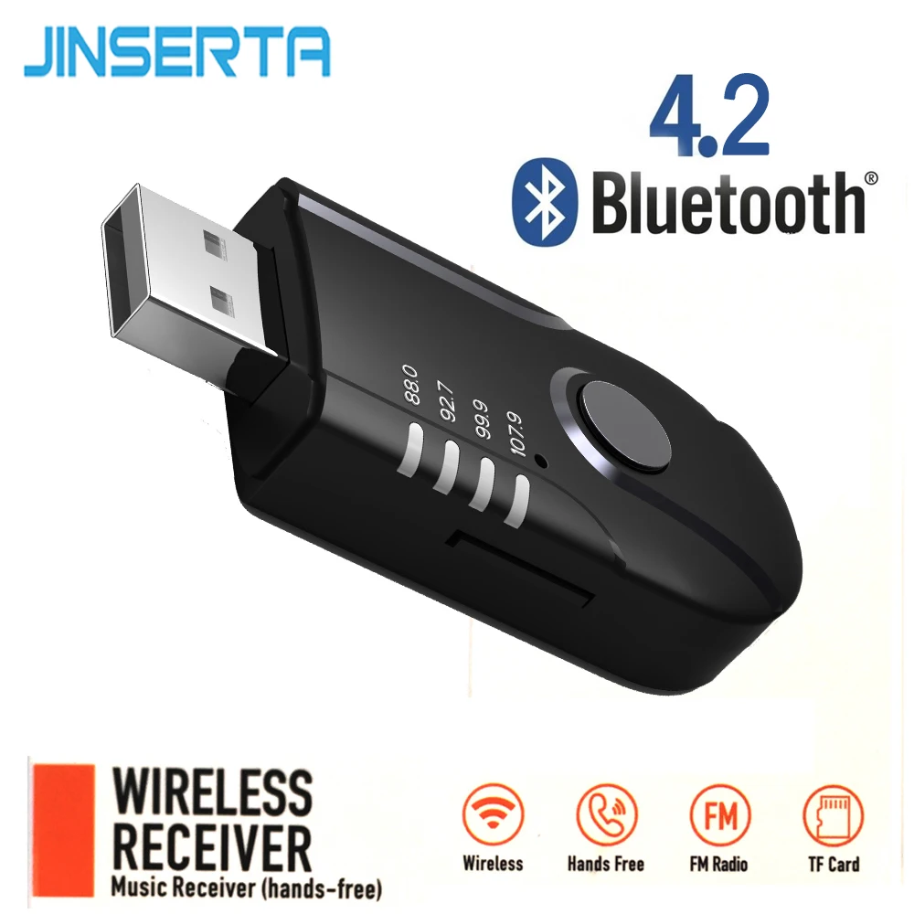 Приемник JINSERTA USB Bluetooth 4 2 беспроводной аудиоадаптер 3 5 мм для автомобильного