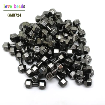 

10pcs/lot 8*20mm Black Barbell Dumbbell Spacer Beads Charms fit Diy Beaded Fitness Bracelets Making (w03523)